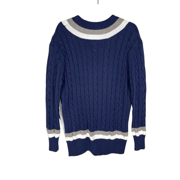 PUBLIC SCHOOL NEW YORK Women's Navy Cable Knit Varsity Sweater Medium - Picture 5 of 5